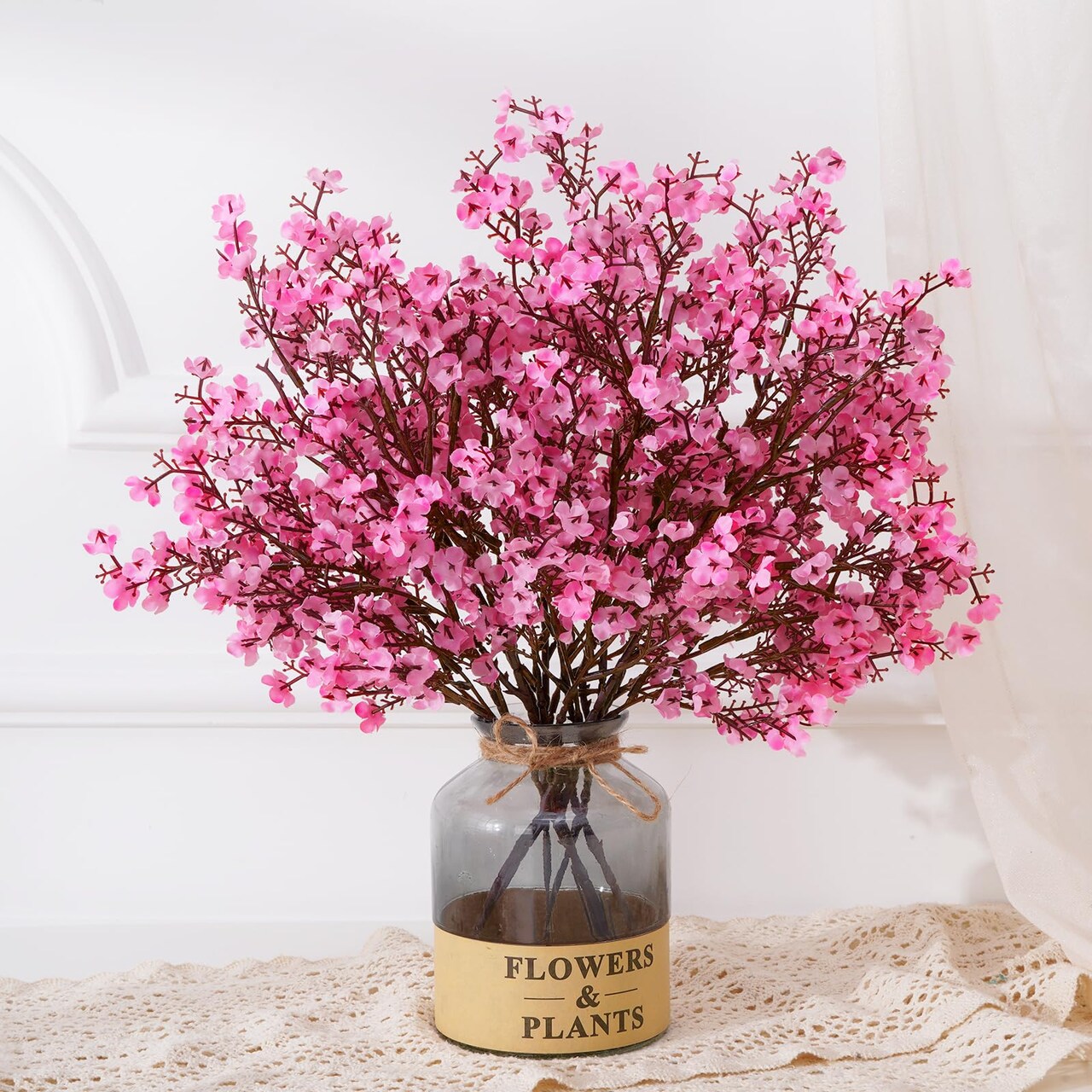 Pink Fake Flowers Artificial Flowers, 5 Pcs Real Touch Silk Flowers Faux Artificial Flowers for Decorations, Babys Breath Artificial Flowers Bulk for Spring Decor Floral Arrangement